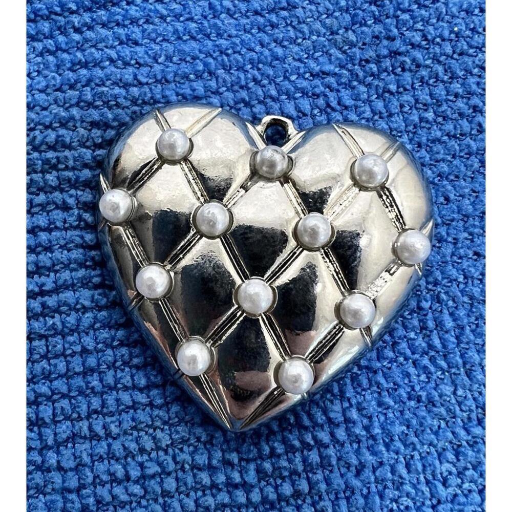 Vintage Y2K Juicy Couture Silver Plates Quilted Heart Pearl Locket Pendant Only